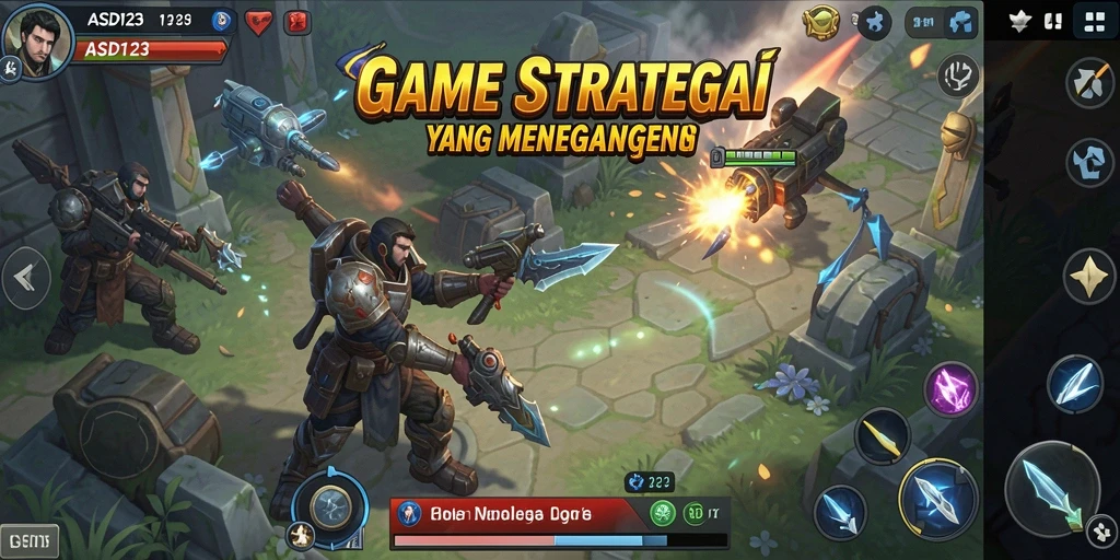 Screenshot gameplay ASD123 menampilkan pertempuran strategis yang mendebarkan.