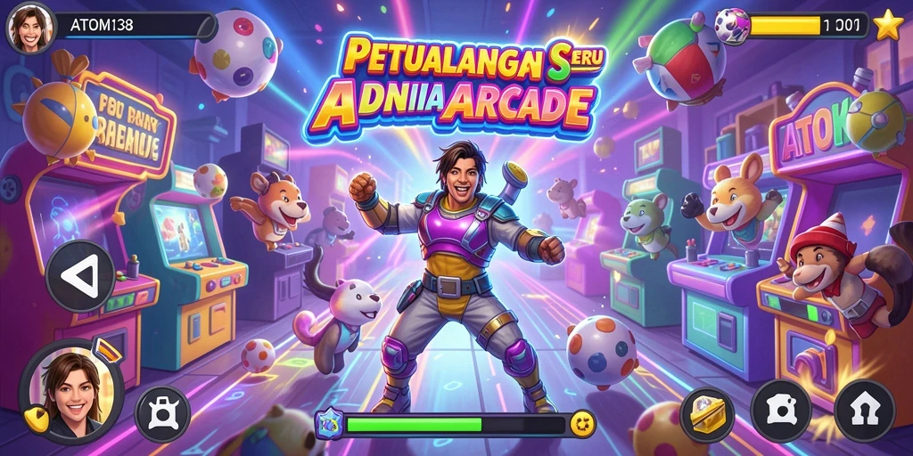 Tangkapan layar gameplay ATOM138 dengan tampilan seru dan penuh warna.