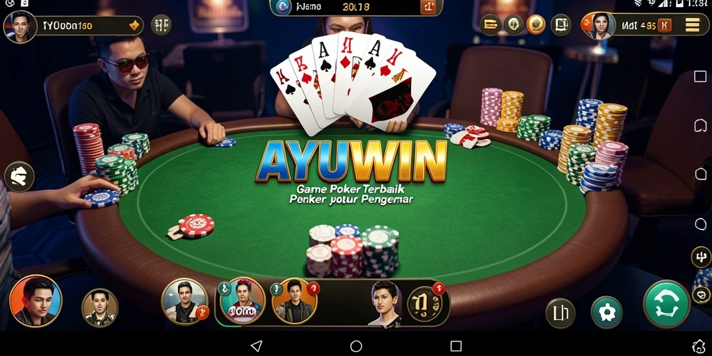 Screenshot utama AYUWIN menampilkan gameplay Poker yang seru.