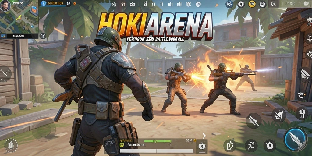 Gameplay seru di HOKIARENA dengan pertarungan Battle Royale.