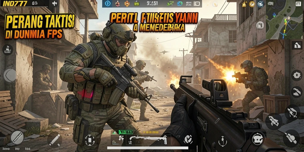 Screenshot utama IND777 menampilkan aksi tembak-menembak dalam gameplay FPS yang mendebarkan.