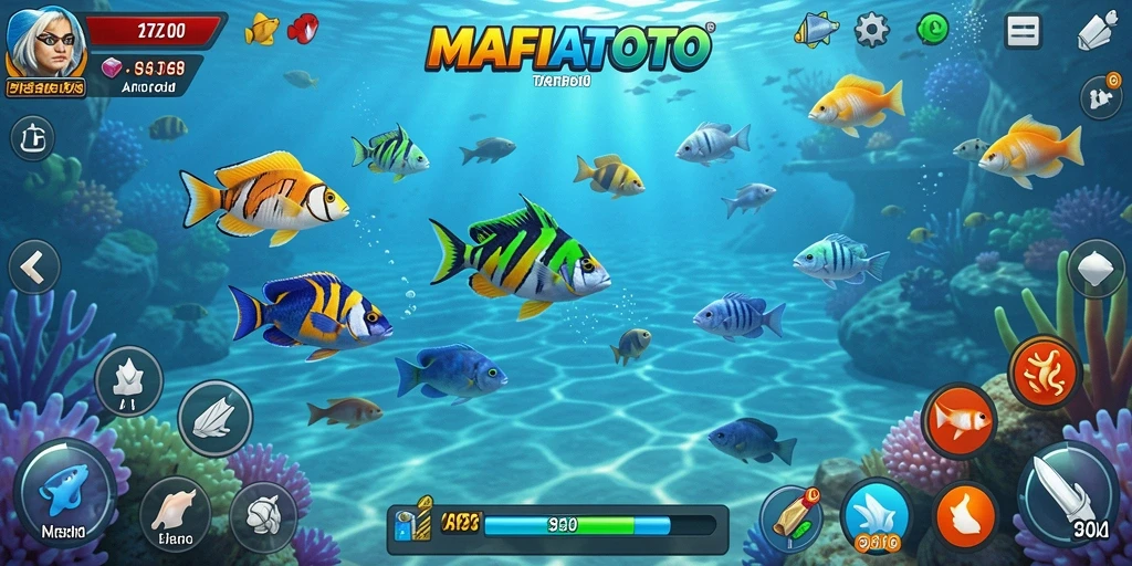 Tangkapan layar gameplay MAFIATOTO menunjukkan aksi menembak ikan yang seru dan mengasyikkan.