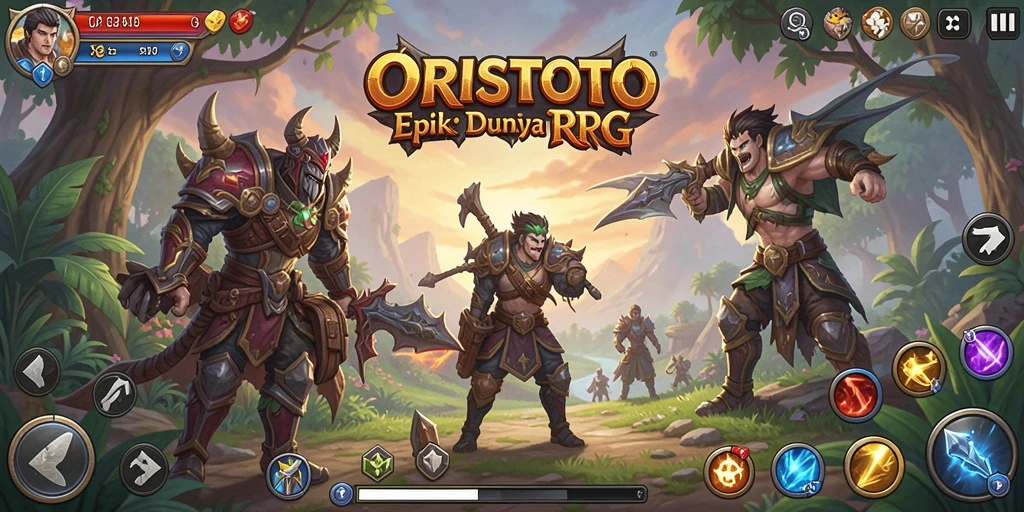Tangkapan layar gameplay <strong>ORISTOTO</strong> menampilkan pertempuran yang mendebarkan dan dunia yang indah.