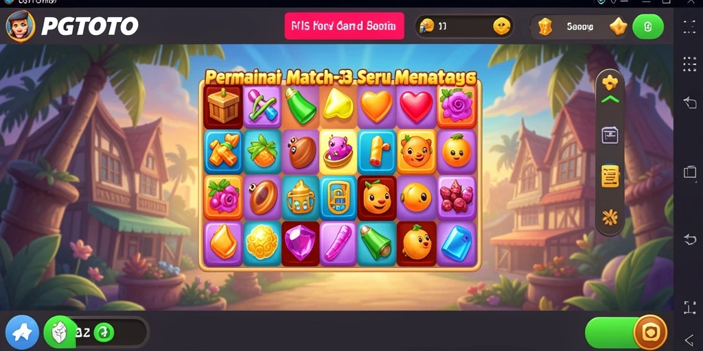 Tangkapan layar utama PGTOTO menampilkan gameplay Match-3 yang mengasyikkan.