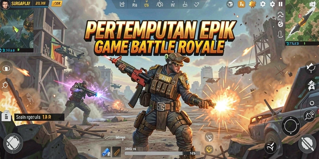 Tampilan gameplay mencolok dalam SURGAPLAY saat bertempur di arena.