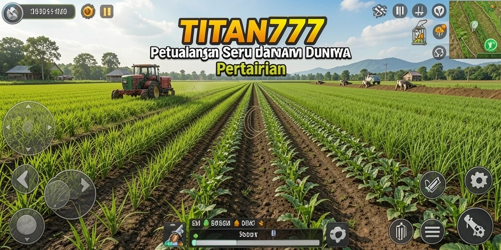 Tampilan gameplay <strong>TITAN777</strong> yang menarik dan penuh warna di dunia pertanian.
