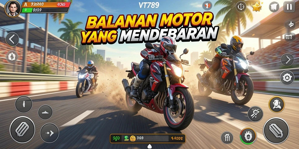 Tampilan gameplay seru dari balapan motor ekstrim.