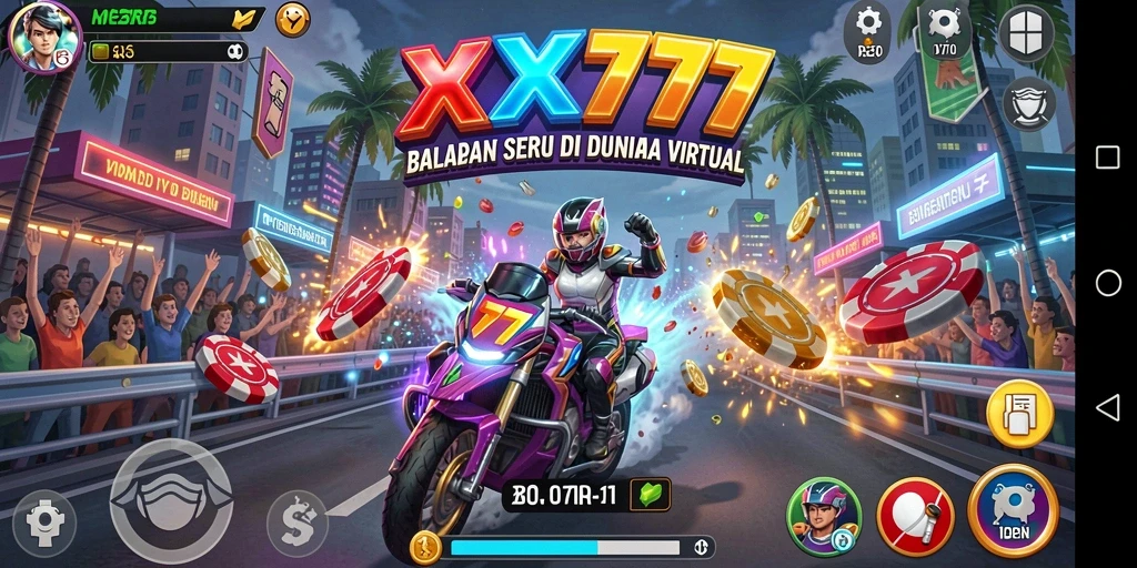 Screenshot menunjukkan momen intens balapan di XXX777.